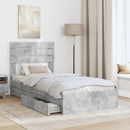 vidaXL Tárolós Ágy fiókkal Beton Szürke 90 x 190 cm Szerelt Fa