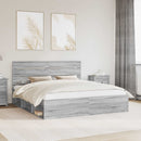vidaXL Ágykeret fejtámlával Szürke Sonoma 200 x 200 cm Tömör fenyőfa