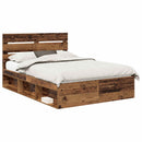 vidaXL Ágykeret fejtámlával Öreg fa 140 x 190 cm Tömör fenyőfa