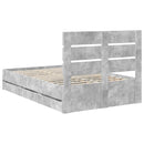 vidaXL Ágykeret fiókkal tárolóval Beton Szürke 135 x 190 cm Mérnöki Fa