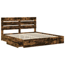 vidaXL Tárolós Ágy fejtámlával Füstölt tölgy 180 x 200 cm Faanyag