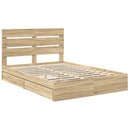 vidaXL Tárolós Ágy fejtámlával Sonoma tölgy 160 x 200 cm Faanyag