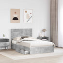 vidaXL Tárolós Ágy fiókkal Beton Szürke 135 x 190 cm Szerelt Fa