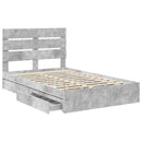 vidaXL Tárolós Ágy fejtámlával Beton Szürke 135 x 190 cm Faanyag