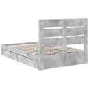 vidaXL Tárolós Ágy fiókkal Beton Szürke 135 x 190 cm Szerelt Fa