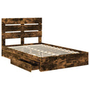 vidaXL Tárolós Ágy fejtámlával Füstölt tölgy 135 x 190 cm Faanyag