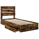 vidaXL Tárolós Ágy fejtámlával Füstölt tölgy 100 x 200 cm Faanyag