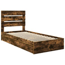 vidaXL Tárolós Ágy fejtámlával Füstölt tölgy 90 x 200 cm Faanyag