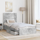 vidaXL Tárolós Ágy fejtámlával Beton Szürke 90 x 190 cm Faanyag