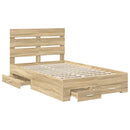 vidaXL Ágykeret fiókkal fejtámlával Sonoma tölgy 135 x 190 cm Faanyag