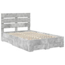 vidaXL Ágykeret fiókkal fejtámlával Beton Szürke 135 x 190 cm Faanyag