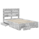 vidaXL Ágykeret fiókkal fejtámlával Beton Szürke 135 x 190 cm Faanyag