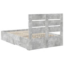 vidaXL Ágykeret fiókkal fejtámlával Beton Szürke 135 x 190 cm Faanyag