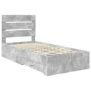 vidaXL Ágykeret fiókkal Beton szürke és ezüst 70 x 190 cm Faanyag