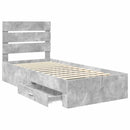vidaXL Ágykeret fiókkal Beton szürke és ezüst 70 x 190 cm Faanyag