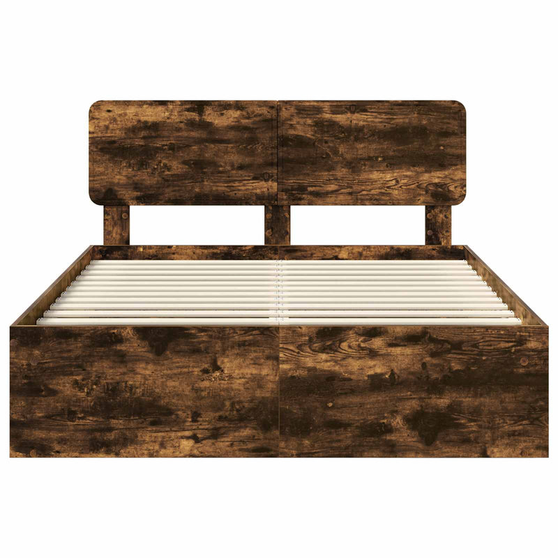 vidaXL Ágykeret fejtámlával Füstölt tölgy 150 x 200 cm Tömör fenyőfa