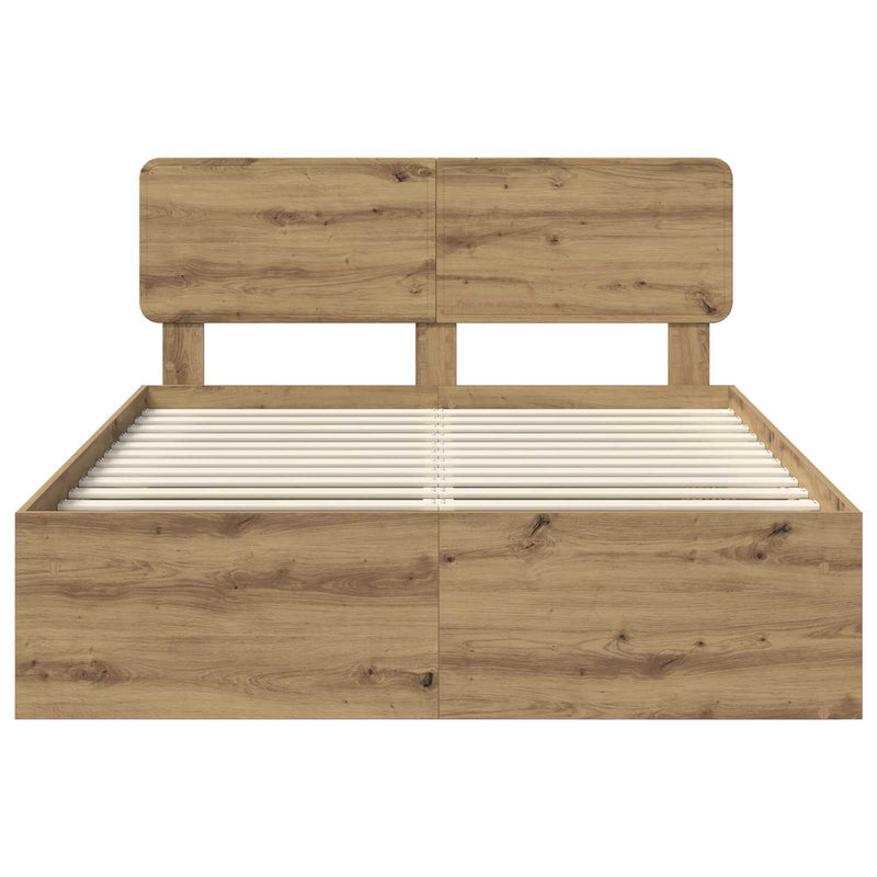 vidaXL Ágykeret fejtámlával Művészi tölgy 150 x 200 cm Tömör fenyőfa