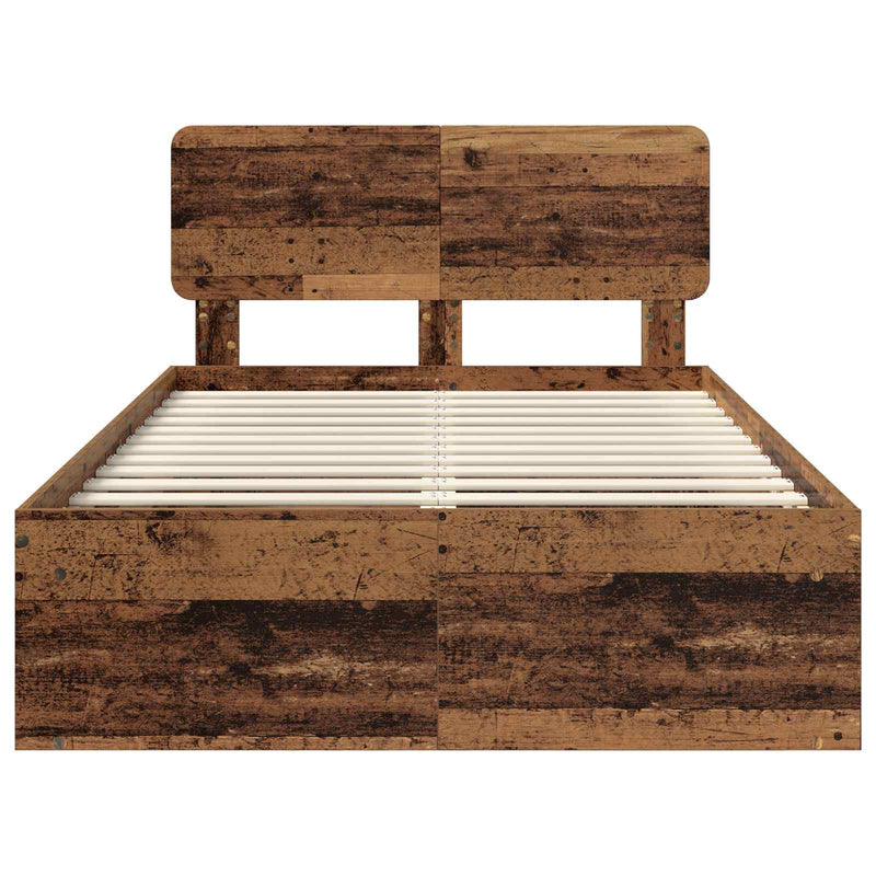 vidaXL Ágykeret fejtámlával Öreg fa 135 x 190 cm Tömör fenyőfa