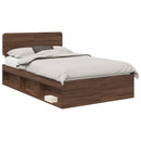 vidaXL Ágykeret fejtámlával Barna Tölgy 120 x 190 cm Tömör fenyőfa