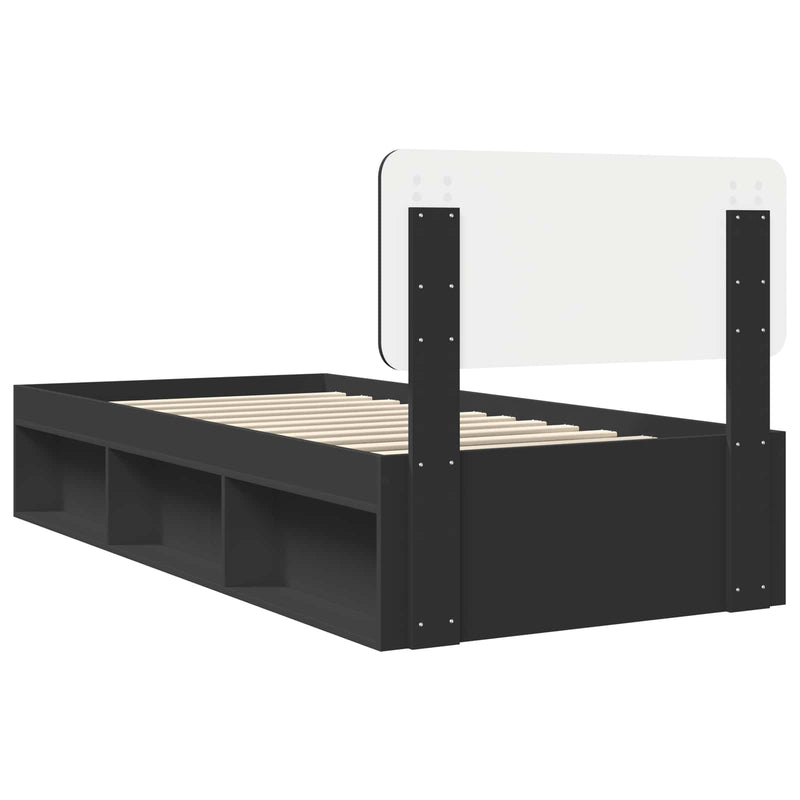 vidaXL Ágykeret fejtámlával Fekete 100 x 200 cm Tömör fenyőfa