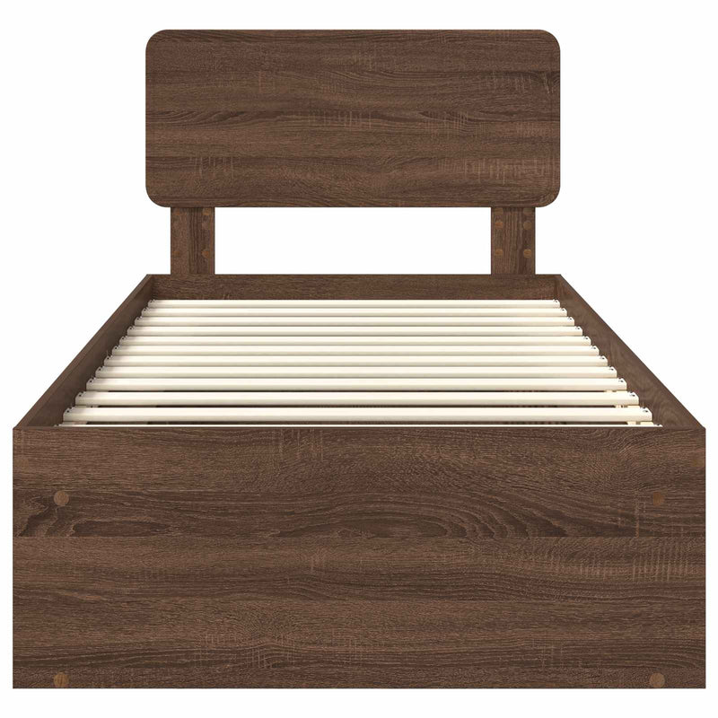 vidaXL Ágykeret fejtámlával Barna Tölgy 90 x 190 cm Tömör fenyőfa