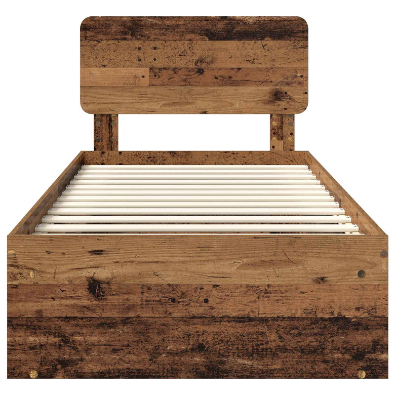 vidaXL Ágykeret fejtámlával Öreg fa 90 x 190 cm Tömör fenyőfa