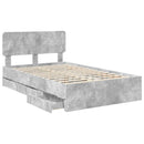 vidaXL Ágykeret fiókkal tárolóval Beton Szürke 135 x 190 cm Mérnöki fa