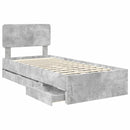 vidaXL Ágykeret fiókkal tárolóval Beton Szürke 90 x 190 cm Mérnöki fa