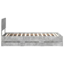 vidaXL Ágykeret fiókkal tárolóval Beton Szürke 90 x 190 cm Mérnöki fa
