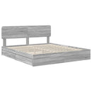 vidaXL Tárolós Ágy fejtámlával Szürke Sonoma 200 x 200 cm Faanyag