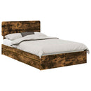 vidaXL Tárolós Ágy fejtámlával Füstölt tölgy 135 x 190 cm Faanyag