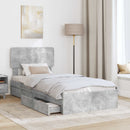 vidaXL Tárolós Ágy fejtámlával Beton Szürke 90 x 190 cm Faanyag
