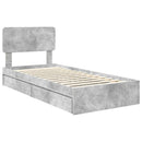 vidaXL Tárolós Ágy fejtámlával Beton Szürke 90 x 190 cm Faanyag