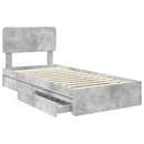 vidaXL Tárolós Ágy fejtámlával Beton Szürke 90 x 190 cm Faanyag