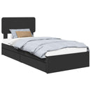 vidaXL Tárolós Ágy fejtámlával fiókkal Fekete 75 x 190 cm Faanyag