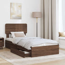 vidaXL Tárolós Ágy fejtámlával fiókkal Barna Tölgy 75 x 190 cm Faanyag