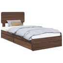 vidaXL Tárolós Ágy fejtámlával fiókkal Barna Tölgy 75 x 190 cm Faanyag