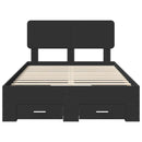 vidaXL Ágykeret fejtámlával fiókkal Fekete 135 x 190 cm Faanyag