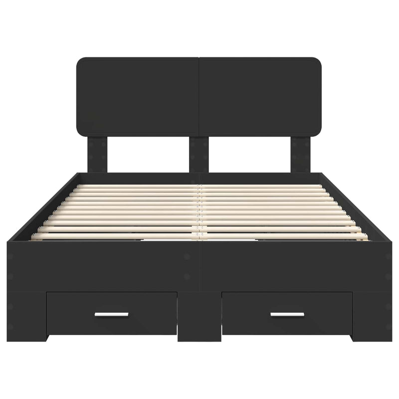 vidaXL Ágykeret fejtámlával fiókkal Fekete 135 x 190 cm Faanyag