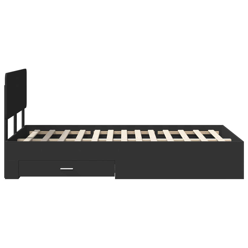 vidaXL Ágykeret fejtámlával fiókkal Fekete 135 x 190 cm Faanyag