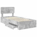vidaXL Ágykeret fejtámlával fiókkal Beton Szürke 100 x 200 cm Faanyag