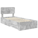 vidaXL Ágykeret fejtámlával fiókkal Beton Szürke 70 x 190 cm Faanyag