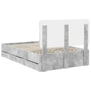 vidaXL Ágykeret fiókkal tárolóval Beton Szürke 135 x 190 cm Mérnöki Fa