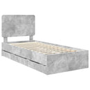 vidaXL Ágykeret fiókkal tárolóval Beton Szürke 75 x 190 cm Mérnöki Fa