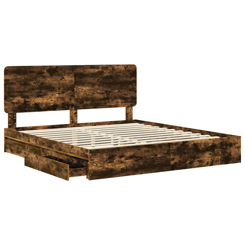 vidaXL Tárolós Ágy fejtámlával Füstölt tölgy 200 x 200 cm Faanyag