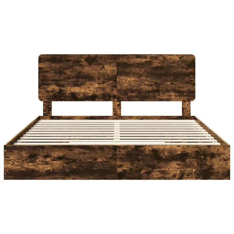 vidaXL Tárolós Ágy fejtámlával Füstölt tölgy 200 x 200 cm Faanyag