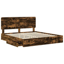 vidaXL Tárolós Ágy fejtámlával Füstölt tölgy 180 x 200 cm Faanyag