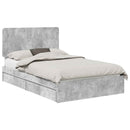 vidaXL Tárolós Ágy fejtámlával Beton Szürke 135 x 190 cm Faanyag