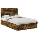 vidaXL Tárolós Ágy fejtámlával Füstölt tölgy 135 x 190 cm Faanyag