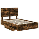 vidaXL Tárolós Ágy fejtámlával Füstölt tölgy 135 x 190 cm Faanyag